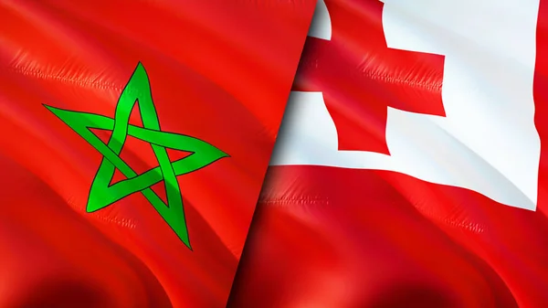 Banderas Marruecos Tonga Diseño Banderas Waving Marruecos Tonga Bandera Foto — Foto de Stock