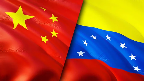 China and Venezuela flags. 3D Waving flag design. China Venezuela flag, picture, wallpaper. China vs Venezuela image,3D rendering. China Venezuela relations alliance and Trade,travel,tourism concep