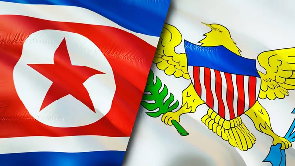 North Korea and U.S. Virgin islands flags. 3D Waving flag design. North Korea U.S. Virgin islands flag, picture, wallpaper. North Korea vs U.S. Virgin islands image,3D rendering. North Korea U.S