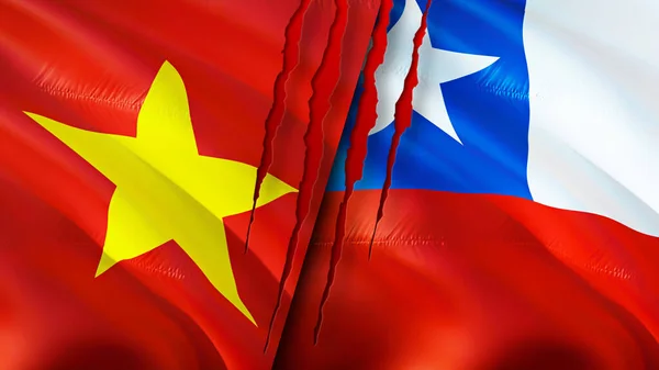 Vietnam and Chile flags. 3D Waving flag design. Vietnam Chile flag, picture, wallpaper. Vietnam vs Chile image,3D rendering. Vietnam Chile relations alliance and Trade,travel,tourism concep