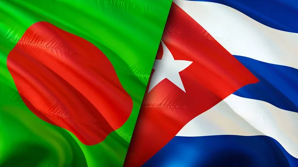 Bangladesh and Cuba flags. 3D Waving flag design. Bangladesh Cuba flag, picture, wallpaper. Bangladesh vs Cuba image,3D rendering. Bangladesh Cuba relations alliance and Trade,travel,tourism concep