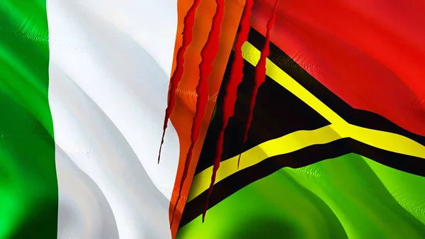 Irlanda Vanuatu Banderas Con Concepto Cicatriz Ondeando Bandera Renderizado Irlanda —  Fotos de Stock