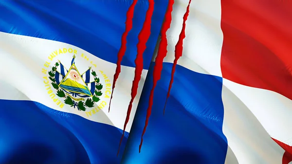 Banderas Salvador Panamá Con Concepto Cicatriz Ondeando Bandera Renderizado Concepto — Foto de Stock