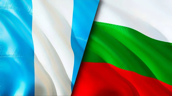 Guatemala and Bulgaria flags. 3D Waving flag design. Guatemala Bulgaria flag, picture, wallpaper. Guatemala vs Bulgaria image,3D rendering. Guatemala Bulgaria relations war alliance concept.Trade
