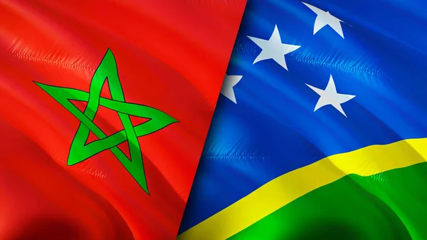 Flaggen Marokkos Und Der Salomonen Fahnenschwenken Marokko Salomonen Flagge Bild — Stockfoto