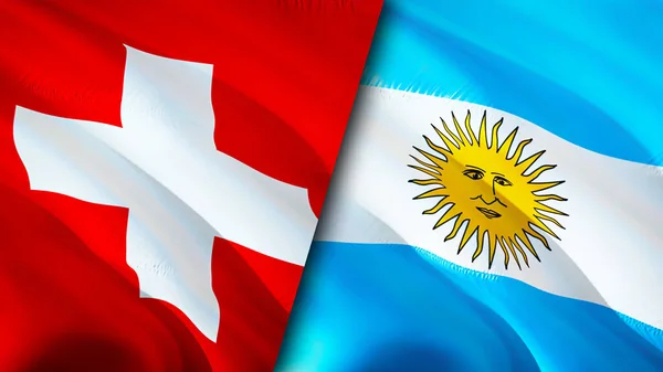 Switzerland and Argentina flags. 3D Waving flag design. Switzerland Argentina flag, picture, wallpaper. Switzerland vs Argentina image,3D rendering. Switzerland Argentina relations alliance an