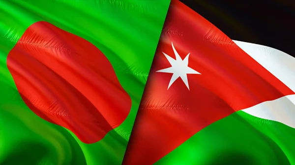 Bangladesh and Jordan flags. 3D Waving flag design. Bangladesh Jordan flag, picture, wallpaper. Bangladesh vs Jordan image,3D rendering. Bangladesh Jordan relations alliance and Trade,travel,touris