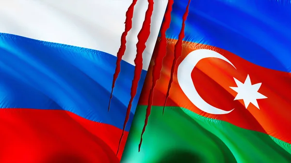 Banderas Rusia Azerbaiyán Con Concepto Cicatriz Bandera Ondeante Representación Concepto — Foto de Stock