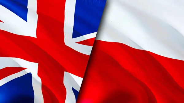United Kingdom and Poland flags. 3D Waving flag design. United Kingdom Poland flag, picture, wallpaper. United Kingdom vs Poland image,3D rendering. United Kingdom Poland relations alliance an