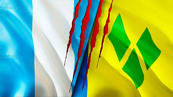 Guatemala Saint Vincent Grenadine Zászlók Sebhelyes Fogalommal Lengő Zászló Renderelés — Stock Fotó