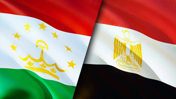 Tajikistan and Egypt flags. 3D Waving flag design. Tajikistan Egypt flag, picture, wallpaper. Tajikistan vs Egypt image,3D rendering. Tajikistan Egypt relations alliance and Trade,travel,touris