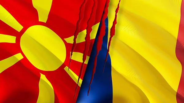 North Macedonia Chad Flags Scar Concept Waving Flag Rendering North — Stock Photo, Image