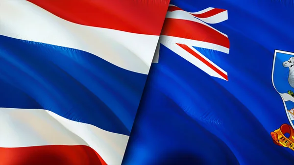 泰国和福克兰群岛的国旗 3D波浪旗帜设计 泰国福克兰群岛国旗 泰国对福克兰群岛图像 3D渲染 泰国福克兰群岛关系 — 图库照片