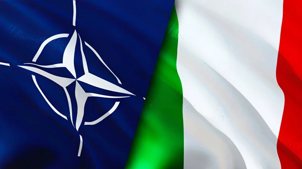 Natos Och Italiens Flaggor Viftande Flagga Design Italien Nato Flagga — Stockfoto