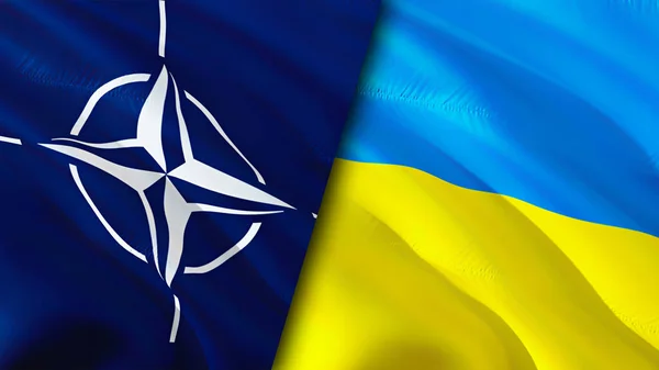 Bendera Nato Dan Ukraina Desain Bendera Waving Bendera Nato Ukraina — Stok Foto