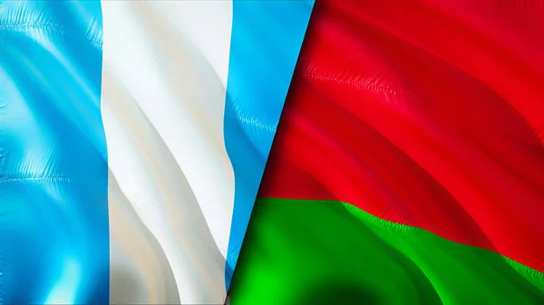 Guatemala and Belarus flags. 3D Waving flag design. Guatemala Belarus flag, picture, wallpaper. Guatemala vs Belarus image,3D rendering. Guatemala Belarus relations war alliance concept.Trade