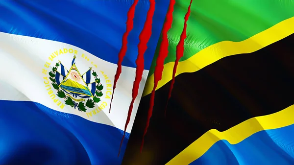 Salvador Tanzania Flags Scar Concept Waving Flag Rendering Salvador Tanzania — Stock Photo, Image