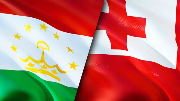 Tajikistan and Tonga flags. 3D Waving flag design. Tajikistan Tonga flag, picture, wallpaper. Tajikistan vs Tonga image,3D rendering. Tajikistan Tonga relations alliance and Trade,travel,touris