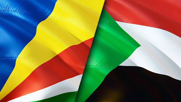 Seychelles and Sudan flags. 3D Waving flag design. Seychelles Sudan flag, picture, wallpaper. Seychelles vs Sudan image,3D rendering. Seychelles Sudan relations alliance and Trade,travel,touris