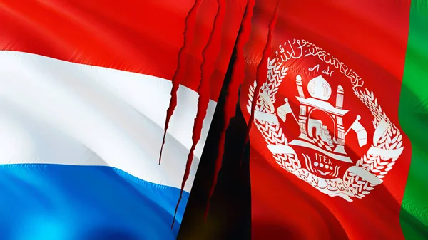 Luxembourg Afghanistan Flags Scar Concept Waving Flag Rendering Luxembourg Afghanistan — Stock Photo, Image