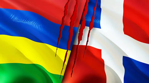 Mauricius Dominikánská Republika Vlajky Jizva Konceptu Vlnění Vlajky Vykreslování Konfliktní — Stock fotografie