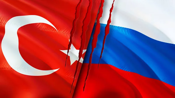 Törökország Oroszország Hegkoncepcióval Jelöli Zászlót Lengő Zászló Renderelés Törökország Oroszország — Stock Fotó