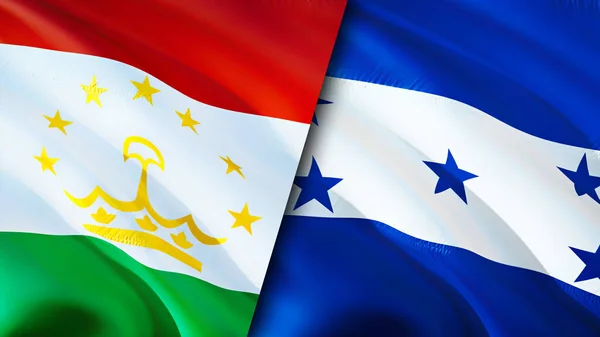 Tajikistan and Honduras flags. 3D Waving flag design. Tajikistan Honduras flag, picture, wallpaper. Tajikistan vs Honduras image,3D rendering. Tajikistan Honduras relations alliance an