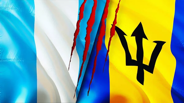 Guatemala Barbados Zászlók Sebhely Koncepcióval Lengő Zászló Renderelés Guatemala Barbados — Stock Fotó