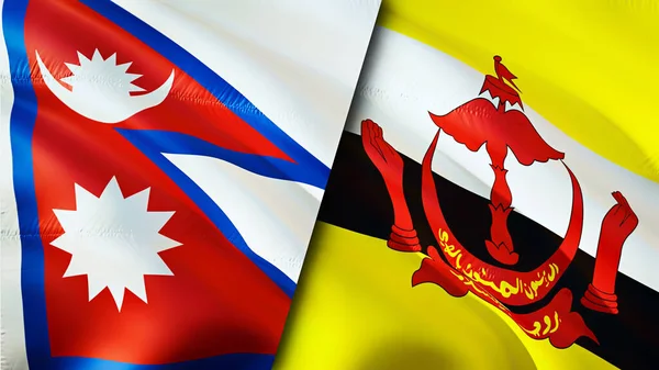 Nepal Brunei Flags Waving Flag Design Nepal Brunei Flag Picture — Stock Photo, Image