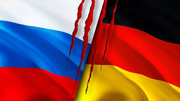 Bandeiras Rússia Alemanha Com Conceito Cicatriz Bandeira Ondulada Renderização Rússia — Fotografia de Stock