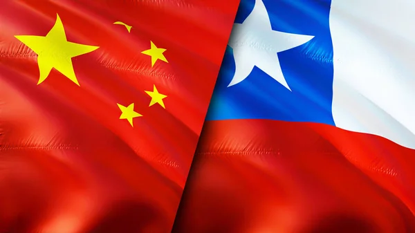 China and Chile flags. 3D Waving flag design. China Chile flag, picture, wallpaper. China vs Chile image,3D rendering. China Chile relations alliance and Trade,travel,tourism concep
