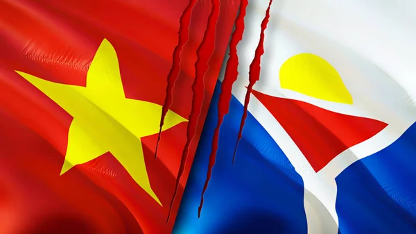 Vietnam and Saint Martin flags. 3D Waving flag design. Vietnam Saint Martin flag, picture, wallpaper. Vietnam vs Saint Martin image,3D rendering. Vietnam Saint Martin relations alliance an