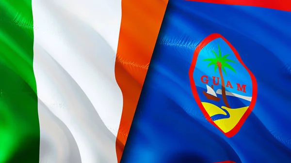 Σημαίες Ιρλανδίας Και Γκουάμ Σχεδιασμός Τρισδιάστατης Κυματιστή Σημαίας Ιρλανδία Guam — Φωτογραφία Αρχείου