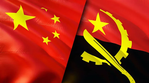 Čínská Angolská Vlajka Návrh Vlnění Vlajky Čína Angola Vlajka Obrázek — Stock fotografie