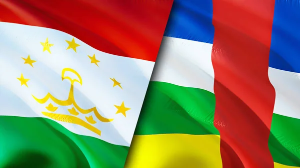 Tajikistan and Central African Republic flags. 3D Waving flag design. Tajikistan Central African Republic flag, picture, wallpaper. Tajikistan vs Central African Republic image,3D rendering
