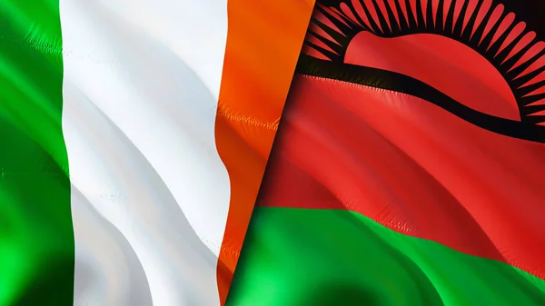 Írország Malawi Zászlók Integető Zászló Design Írország Malawi Zászló Kép — Stock Fotó