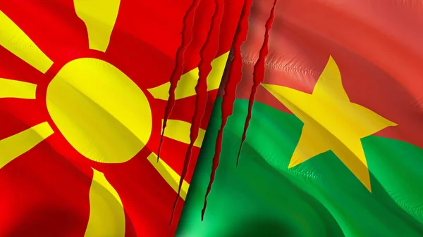 North Macedonia Burkina Faso Flags Scar Concept Waving Flag Rendering — Stock Photo, Image