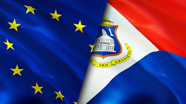 Unione Europea Bandiere Sint Maarten Progettazione Bandiera Sventolante Unione Europea — Foto Stock