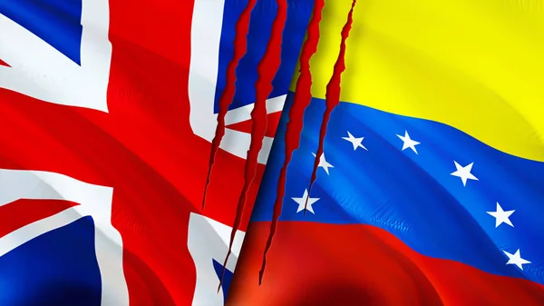 Banderas Del Reino Unido Venezuela Con Concepto Cicatriz Bandera Ondeante —  Fotos de Stock