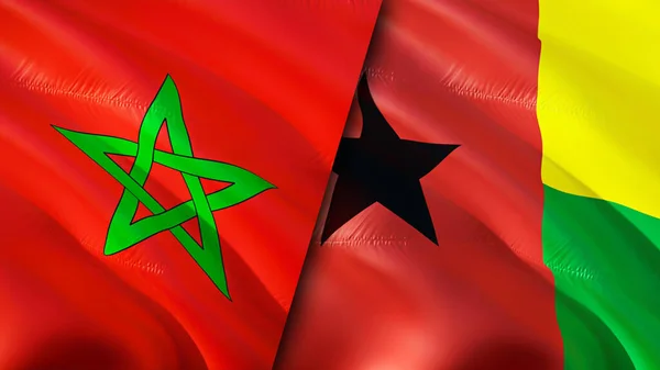 Marokko Und Guinea Bissau Flaggen Fahnenschwenken Marokko Guinea Bissau Flagge — Stockfoto