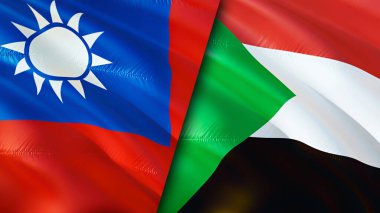 Tayvan ve Sudan bayrakları. 3 boyutlu dalgalanan bayrak tasarımı. Tayvan Sudan bayrağı, resim, duvar kağıdı. Tayvan, Sudan 'a karşı, görüntü 3 boyutlu. Tayvan Sudan ilişkileri ittifak ve ticaret, seyahat, turizm konsepti