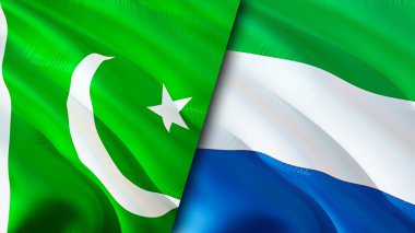 Pakistan ve Sierra Leone bayrakları. 3 boyutlu dalgalanan bayrak tasarımı. Pakistan Sierra Leone bayrağı, resim, duvar kağıdı. Pakistan, Sierra Leone 'ye karşı, görüntü 3 boyutlu. Pakistan Sierra Leone ilişkileri