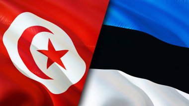 Tunus ve Estonya bayrakları. 3 boyutlu dalgalanan bayrak tasarımı. Tunus Estonya bayrağı, resim, duvar kağıdı. Tunus, Estonya 'ya karşı imaj, 3D görüntüleme. Tunus Estonya ilişkileri ittifak ve ticaret, seyahat, turizm konsepti