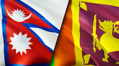 Nepal ve Sri Lanka bayrakları. 3 boyutlu dalgalanan bayrak tasarımı. Nepal Sri Lanka bayrağı, resim, duvar kağıdı. Nepal, Sri Lanka 'ya karşı, görüntü 3 boyutlu. Nepal Sri Lanka ilişkileri ittifak ve ticaret, seyahat, turizm konsepti