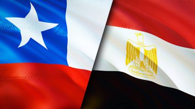 Şili ve Mısır bayrakları. 3 boyutlu dalgalanan bayrak tasarımı. Şili Mısır bayrağı, resim, duvar kağıdı. Şili, Mısır 'a karşı, görüntü 3 boyutlu. Şili Mısır ilişkileri ittifak ve ticaret, seyahat, turizm konsepti