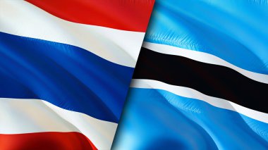 Tayland ve Botswana bayrakları. 3 boyutlu dalgalanan bayrak tasarımı. Tayland Botsvana bayrağı, resim, duvar kağıdı. Tayland, Botswana 'ya karşı, görüntü 3 boyutlu. Tayland Botsvana ilişkileri ittifak ve ticaret, seyahat, turnuva