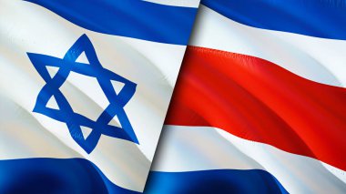 İsrail ve Kosta Rika bayrakları. 3 boyutlu dalgalanan bayrak tasarımı. İsrail Kosta Rika bayrağı, resim, duvar kağıdı. İsrail, Kosta Rika 'ya karşı, görüntü 3 boyutlu. İsrail Kosta Rika ilişkileri ittifak ve ticaret, seyahat, turnuva