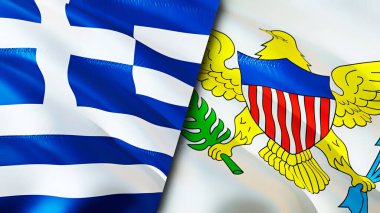 Yunanistan ve ABD Virgin adaları bayrakları. 3 boyutlu dalgalanan bayrak tasarımı. Yunanistan ABD Virjin Adaları bayrağı, resmi, duvar kağıdı. Yunanistan, ABD Virgin Adaları 'na karşı. Görüntü 3D. Yunanistan ABD Virgin Adası