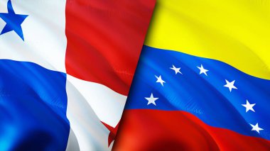 Panama ve Venezuela bayrakları. 3 boyutlu dalgalanan bayrak tasarımı. Panama Venezuela bayrağı, resim, duvar kağıdı. Panama, Venezuela 'ya karşı, görüntü 3 boyutlu. Panama Venezuela ilişkileri ittifak ve ticaret, seyahat, turnuva