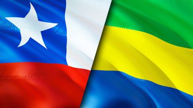 Şili ve Gabon bayrakları. 3 boyutlu dalgalanan bayrak tasarımı. Şili Gabon bayrağı, resim, duvar kağıdı. Şili, Gabon 'a karşı. Görüntü 3 boyutlu. Şili Gabon ilişkileri ittifak ve ticaret, seyahat, turizm konsepti